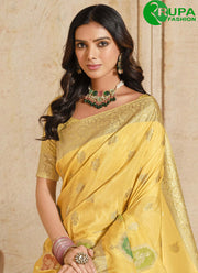 New Designer Yellow Color Silk Fancy, Weaving and Zari Work Trendy Saree